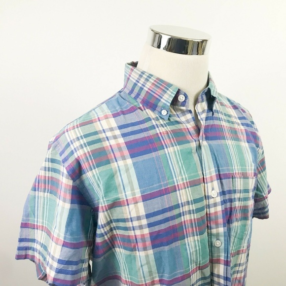 J Crew Mens Large Short Sleeve Button Down Shirt
